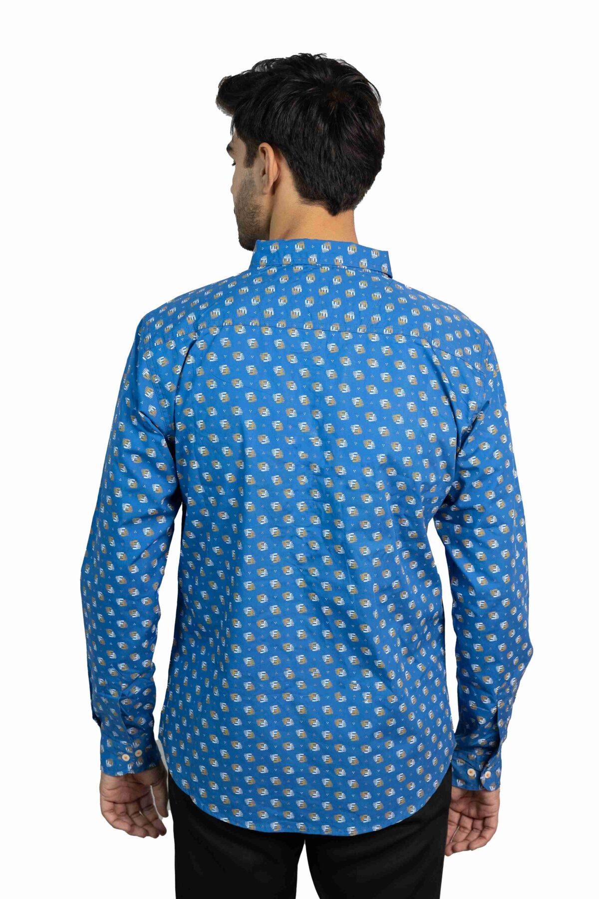 Full Sleeves Printed Cotton Shirt Blue