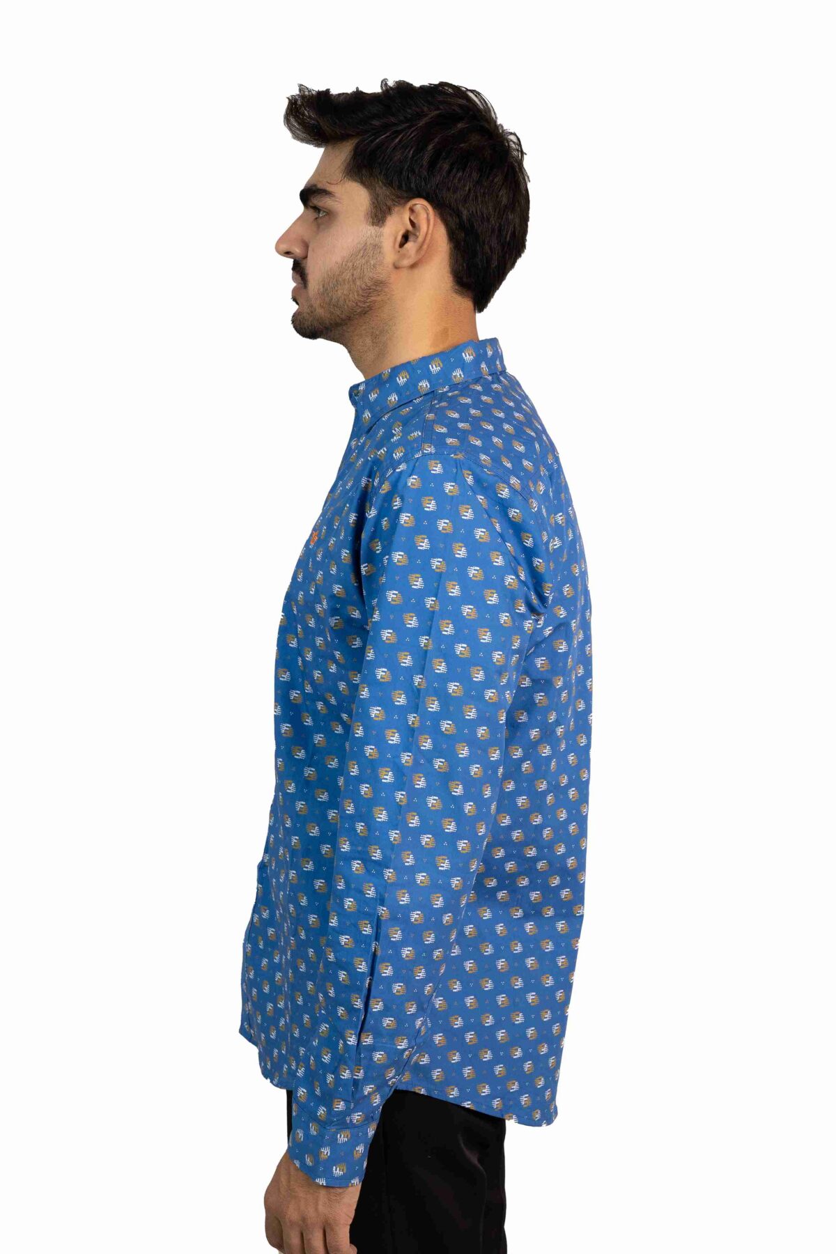 Full Sleeves Printed Cotton Shirt Blue