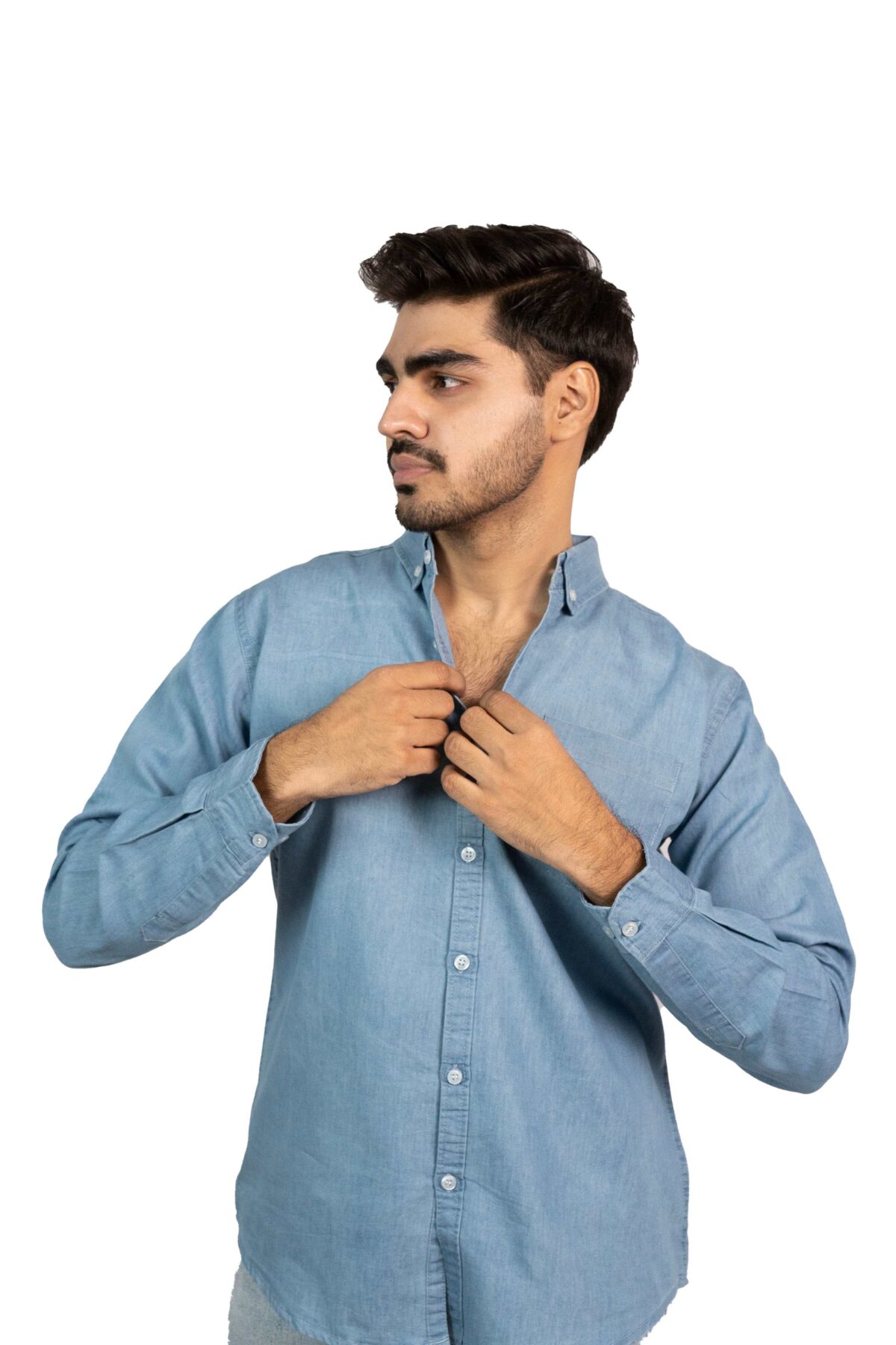 Smart Fit Long Sleeve Sky Blue Denim Shirt for Men & Boys