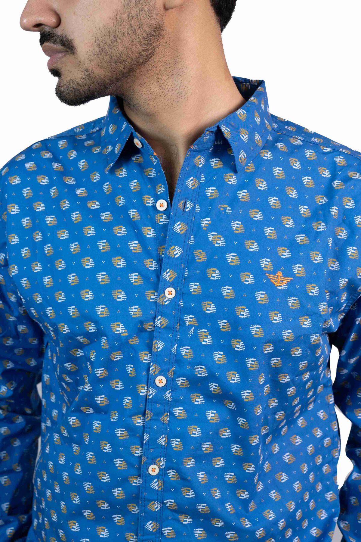 Full Sleeves Printed Cotton Shirt Blue