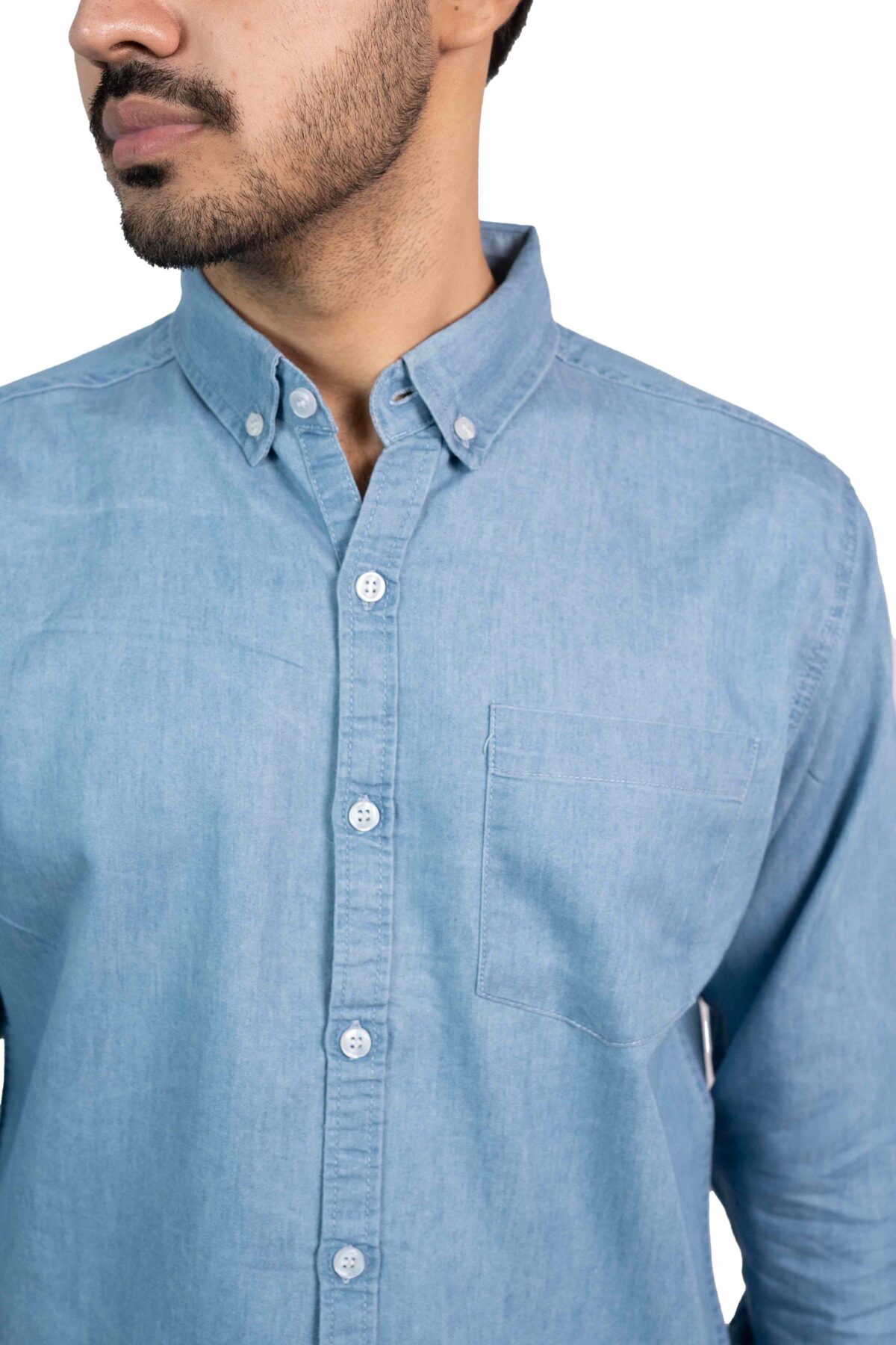 Smart Fit Long Sleeve Sky Blue Denim Shirt for Men & Boys