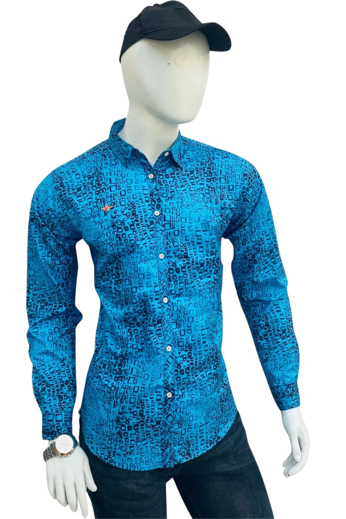 Full Sleeves Printed Cotton Shirt Blue